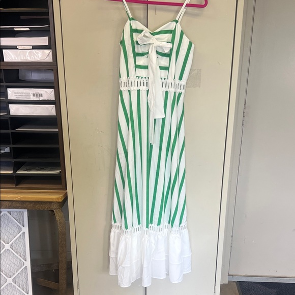 SHEIN Dresses & Skirts - SHEIN Green and White Striped Maxi Dress with Bow